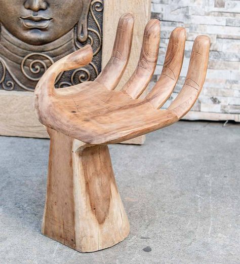 Suar Wood Carved Hand Stool | VivaTerra Diy Wood Chair, Hand Chair, Purple Chair, Wooden Plane, Chair Design Wooden, Wooden Toys Plans, Woodworking Toys, Chair Designs, Hand Sculpture