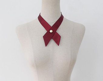 Handcrafted cross tie and ribbon tie ETC by mignonfactory on Etsy Women Necktie, Neck Ribbon, Navy Ribbon, White Bow Tie, Tie For Women, Neck Accessories, Womens Tie, Shoe Clips, White Bow