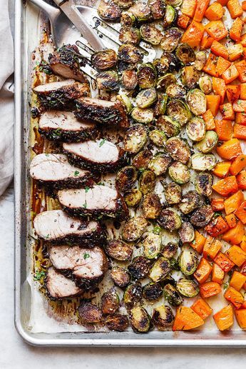 Roasted Pork Tenderloin with Rosemary Balsamic Sauce— Packed with flavor with sticky pork tenderloin coated in a finger-licking rosemary balsamic sauce. A spot on family dinner on the table in 35 minutes. Pork Tenderloin In Oven, Tenderloin In Oven, Balsamic Pork Tenderloin, Pork Tenderloin Oven, Balsamic Pork Tenderloins, Balsamic Sauce, Sticky Pork, Fall Veggies, Balsamic Pork