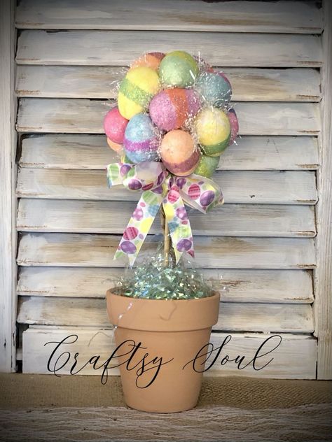 Easter Egg Topiary Tree, Easter Egg Tree Diy How To Make, Easter Egg Topiary Diy, Easter Topiary Diy, Dollar Tree Easter Crafts 2023, Egg Topiary Tree, Egg Tree Easter, Easter Tree Ideas, Easter Egg Tree Diy