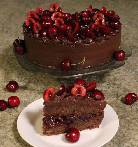 Bourbon Cherry Chocolate CakeThe Buttered Skillet Chocolate And Cherry Cake, Bourbon Chocolate Cake, Aesthetic Chocolate Cake, Chocolate Cake Aesthetic, Cherry Cake Filling, Chocolate Cake With Cherries, Chocolate Cake With Cherry, Chocolate Bourbon Cake, Dreamy Cake