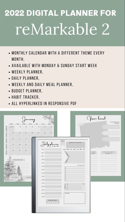 Remarkable 2 Digital Planner Organiser 2022 Template Monthly | Etsy muslim_planner #ismalicplanner #goodnotesplannerfree Remarkable Templates, Remarkable 2 Templates, Start Week, Planner Monthly Layout, Digital Planner Ideas, Daily Monthly Planner, Budget Planner Free, Free Planner Templates, Daily Meal Planner