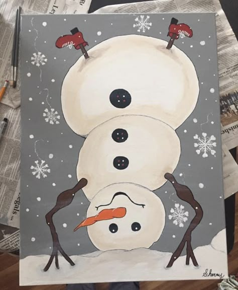 Winter Art Lesson, Christmas Painting Ideas, Christmas Canvas Art, Christmas Paintings On Canvas, Christmas Card Art, Snowman Painting, Holiday Painting, Christmas Painting, Christmas Signs Wood