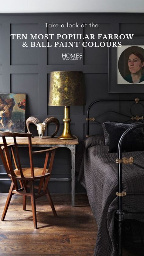 Farrow & Ball, New Victorian, Dark Bedroom, Best Paint Colors, Farrow And Ball, Dark Walls, Black Bedroom, Wooden Floors, Dark Interiors