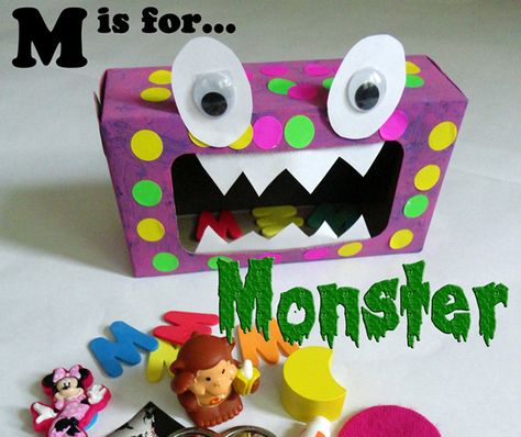 monster box 2 M Is For, M Is For Monster, Letter M Activities, M Activities, Therapy Homework, Monster Alphabet, Craft Activities For Toddlers, Alphabet Game, Monster Craft