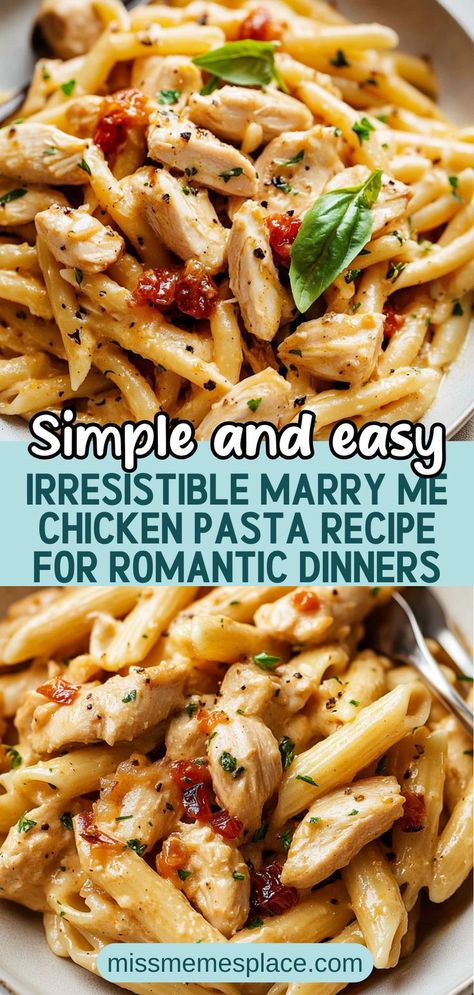 Surprise your loved one with this irresistible marry me chicken pasta recipe! Combining succulent chicken and a rich, creamy sauce over perfectly cooked pasta, this dish is perfect for romantic dinners or special occasions. The easy preparation makes it ideal for both novice cooks and seasoned chefs. With a touch of garlic, fresh spinach, and Italian seasoning, every bite is a flavorful experience that will leave your partner asking for seconds. Marry Me Chicken Pasta, Marry Me Chicken Recipe, Gourmet Chicken, Marry Me Chicken, Creamy Pasta Dishes, Parmesan Cream Sauce, Cooked Pasta, Crowd Pleasing Recipes, Cream Cheese Chicken