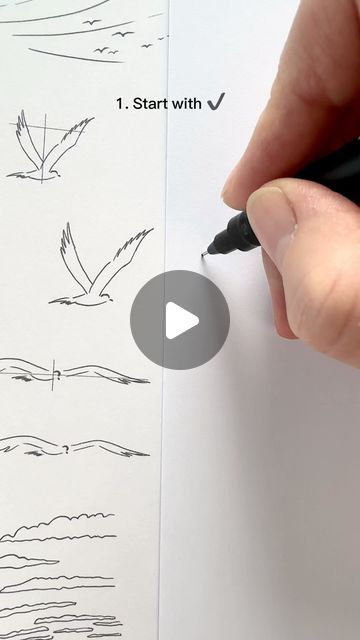 Drawing Birds Tutorial, Drawing A Bird, Bird Doodles, Flying Bird Drawing, Simple Bird Drawing, Bird Pencil Drawing, Draw A Bird, Beginner Drawing Lessons, Drawing Desk