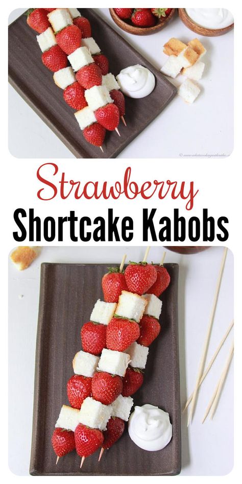 Cake Kabobs, Berry Kabobs, No Bake Strawberry Shortcake, Strawberry Kabobs, Strawberry Shortcake Kabobs, Dessert Kabobs, Strawberry Angel Food Cake, Lemon Blueberry Bread, Christmas Dinners