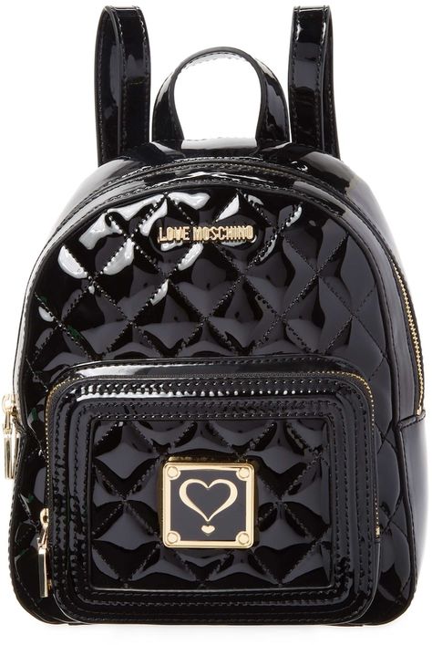 Love Moschino Women's Varnished Quilted Backpack Toot Bags, Love Moschino Backpack, 2000s Bags, Moschino Backpack, Backpacks Black, Dolly Fashion, Quilted Backpack, Swag Bag, Brand Store