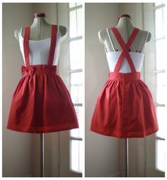 DIY Suspender Skirt - FREE Sewing Pattern and Tutorial by The ... Red Suspenders, Overall Skirt, Diy Vetement, Suspender Skirt, Sewing Skirts, Vestidos Vintage, Suspender Dress, Sewing Projects For Beginners, Diy Clothing