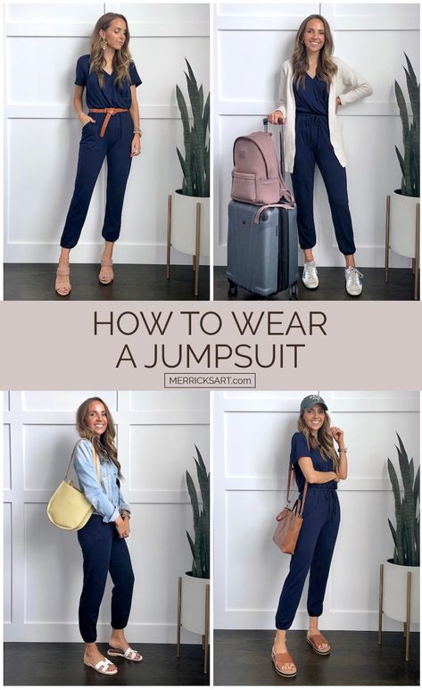 4 Cute Jumpsuit Outfits for Summer | Merrick's Art Shoes To Wear With Jumpsuit, Cute Jumpsuit Outfits, Blue Jumpsuits Outfit, Women Jumpsuit Outfits, Black Dressy Jumpsuit, How To Wear A Jumpsuit, Jumpsuit Outfit Casual, Wallpaper Preppy, Cute Jumpsuit