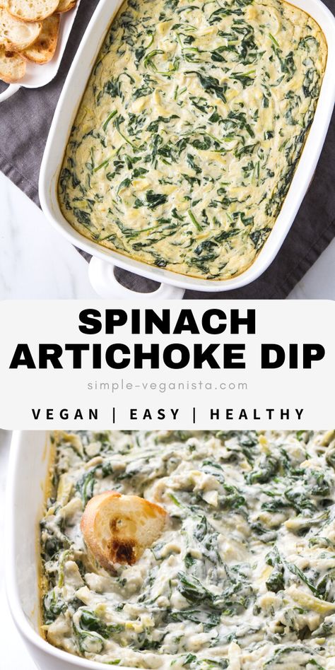 Vegan Spinach Artichoke Dip, Vegan Apps, Veggie Sticks, Vegan Appetizers Recipes, Clean Eating Vegetarian Recipes, Vegan Appetizer, Vegan Spinach, Clean Eating Vegetarian, Vegan Dips