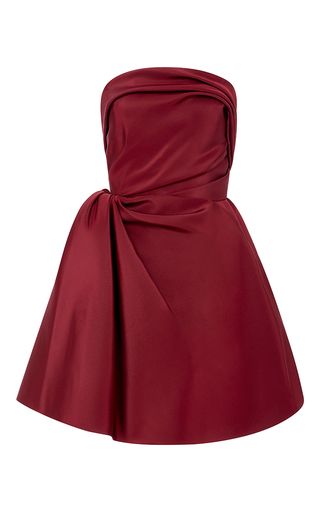 Strapless Silk Faille A Line Dress by OSCAR DE LA RENTA for Preorder on Moda Operandi Burgundy Short Dress, Vestidos Oscar, Red A Line Dress, Burgundy Cocktail Dress, Cocktail Dress Red, Red Ruffle Dress, Strapless Dresses Short, Red Silk Dress, Red Strapless Dress