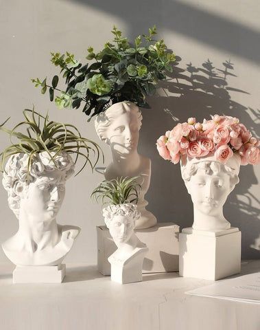 Cheap Vases, Character Statue, Plaster Sculpture, Greek Sculpture, Human Head, Holding Flowers, Head Vase, Greek Style, Floral Vase