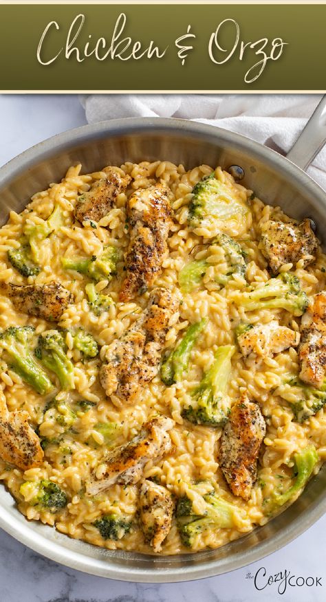 chicken and orzo with broccoli in a skillet Easy Dinner Meal Prep For The Week, Nurse Dinner Ideas, 30 Mins Meals Easy, Meals And Munchies Recipes, Orzo And Chicken Recipes, Weekend Dinner Ideas Families, Sports Night Dinners Quick Meals, Dinners For Big Families, Couple Dinner Ideas