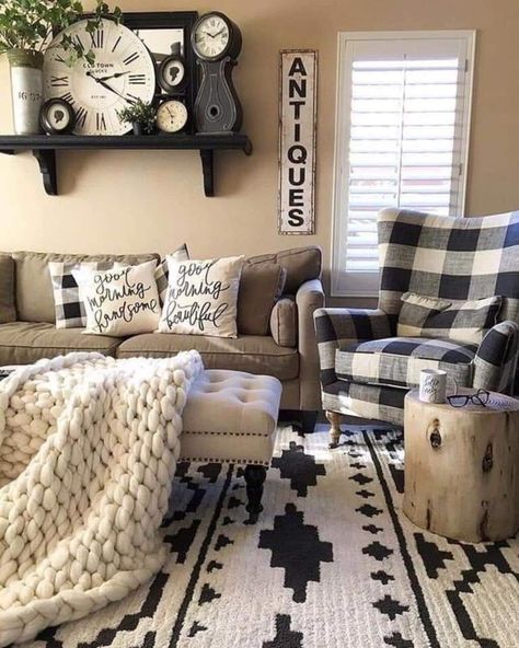 Rustic Lounge, Farmhouse Bedroom Decor Ideas, Furnitur Ruang Keluarga, Farmhouse Living Room Decor Ideas, Rustic Farmhouse Living Room, Farmhouse Bedroom Decor, Farmhouse Decor Living Room, Brown Living Room, Decor Themes