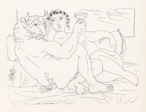 Pablo Picasso, Minotaur's Repose Champagne and Mistress, Vollard Suite Pablo Picasso Drawings, Picasso Sketches, Picasso Prints, Picasso Drawing, Pablo Picasso Paintings, Martin Lawrence, Picasso Paintings, Line Sketch, Picasso Art