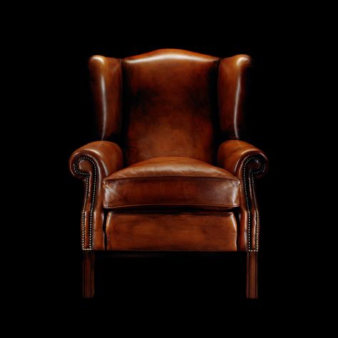 The Henry Thoreau wing chair features hand-coloured tan leather, mahogany wood stain and antique gold decorative nails. ⁠ Mahogany Wood Stain, Chesterfield Furniture, Chesterfield Style Sofa, Leather Wingback Chair, Chesterfield Armchair, Gold City, Chesterfield Sofas, Leather Chesterfield, Fantastic Furniture