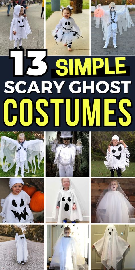 13 Creative DIY Ghost Costume Designs for a Fun Costume Party Ghost Poncho Costume, Family Of Ghosts Costume, Toddler Ghost Costume Girl Diy, Quick Diy Halloween Costumes For Kids, Diy Toddler Ghost Costume Girl, Kids Ghost Costume Girl, How To Make A Ghost Costume, Homemade Ghost Costume For Kids, Ghost Diy Costume