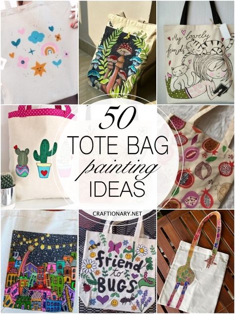 50 Tote bag painting ideas - Craftionary Canvas Shopping Bag Design, Craft Bag Ideas, Art Bag Design, Paint Tote Bags Ideas, Painting On Canvas Tote Bags, Paint On Canvas Bag, Decorating Canvas Bags, Diy Canvas Bag Paint, Painting Canvas Tote Bags