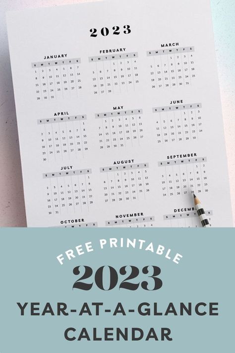 Free Printable 2023 Year-at-a-Glance Calendar Weekly Planner For Kids, 2023 Yearly Calendar, Free Printable Daily Planner, Planner For Moms, Calender Printables, Planner For Students, Study Stickers, Planner For Kids, Printable Yearly Calendar