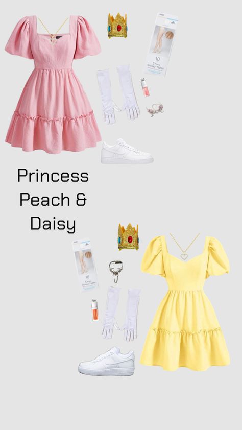 princess peach and daisy costume! #halloween #halloweencostumes #princesspeachanddaisy #supermariokart #mariohalloweencostume #outfitinspo #halloweencosteinspo #inspo #insporation #halloweenvibes Princess Peach And Daisy Costume, Princess Peach And Daisy, Princess Peach Halloween Costume, Princess Peach Halloween, Mario Halloween Costumes, Peach And Daisy, Fun Halloween Outfits, Daisy Costume, Princess Peach Costume