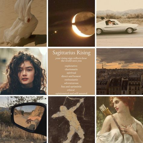 Virgo Sun Sagittarius Rising, Ascendant In Sagittarius, Sag Rising Appearance, Rising Sagittarius Aesthetic, November Sagittarius Aesthetic, Saggatirus Aesthetic, Saggitarius + Core + Aesthetic, Saggitarius Moodboard, Moon In Sagittarius Aesthetic