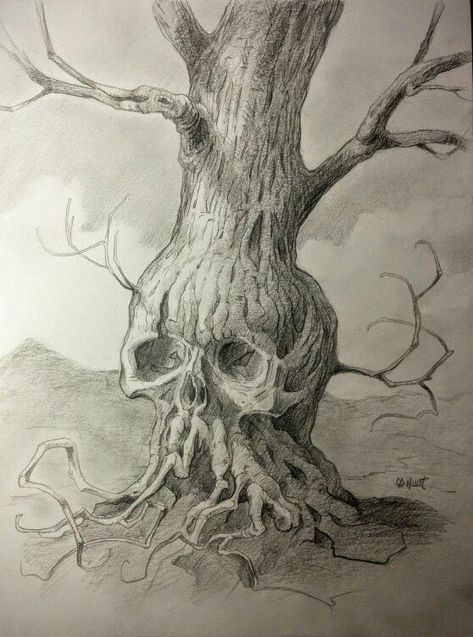 Skull Tree Drawing, Creepy Tree Drawing, Timber Logo, Tyler Tattoo, Art Natural Forms, Tree Reference, Tree Tat, Tattoo Homme, Tattoo Trash