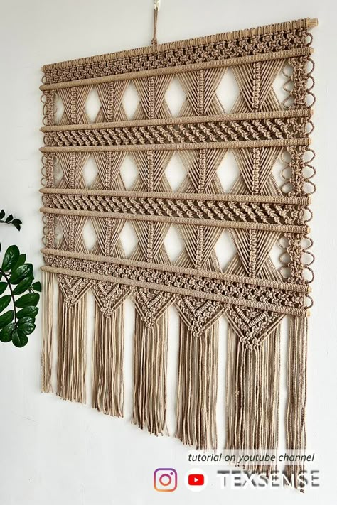 Welcome to the new tutorial! Let's make a macrame wall hanging, step by step, with me🥰 Tutorial on my YouTube channel TEXSENSE 🎥 #macrame #macrametutorial #macramewallhanging #diy #diymacrame #macrameidea #wallhanging #beige #beigedesign #beigedecor #beigeinterior #beigecolor #homedecor #boho Wall Hanging Tutorials, Beginner Macrame Projects, Diy Macrame Wall Hanging Tutorials, Simple Wall Hanging, Macrame Wedding Decor, Hanging Macrame Wall Art, Beginner Macrame, Diy Macrame Wall Hanging, Wall Hanging Design