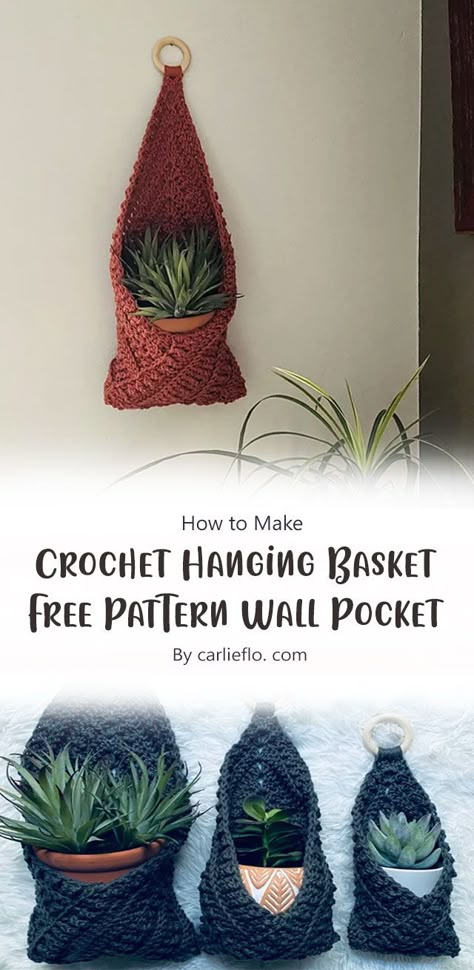 This delightful creation by CarlieFlo.com is not only beautiful but also incredibly functional. It’s the perfect addition to your home decor and an excellent way to organize and display your belongings with style. Learn how to crochet a beautiful Hanging Basket Wall Pocket with this free pattern! How To Crochet Wall Hanging, Crochet Plant Wall Hanging, Crochet Wall Baskets, Free Crochet Hanging Basket Patterns, Crochet Hanging Bag, Crochet Wall Storage, Hanging Basket Crochet Pattern Free, Crochet Wall Pockets Pattern, Crochet Functional