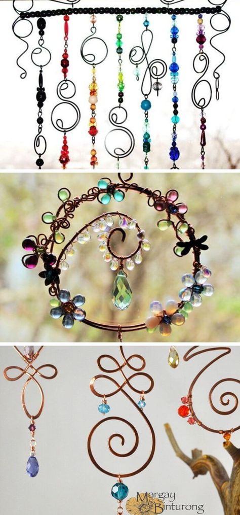 20 Creative DIY Wire Art Ideas & Designs For 2022 Wire Art Ideas, Suncatchers Diy, Crystal Suncatchers Diy, Wind Chimes Homemade, Glass Bead Crafts, Suncatcher Diy, Copper Wire Art, Diy Suncatchers, Wind Chimes Craft