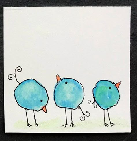 Watercolor blobs become birds (or beasts) with just a few quick strokes of a black pen | suzerspace.com Watercolor Note Cards Diy, Watercolour Doodles, Watercolor Card Ideas, 심플한 그림, Arte Doodle, Whimsical Watercolor, Watercolor Paintings For Beginners, Diy Watercolor Painting, Watercolor Paintings Easy