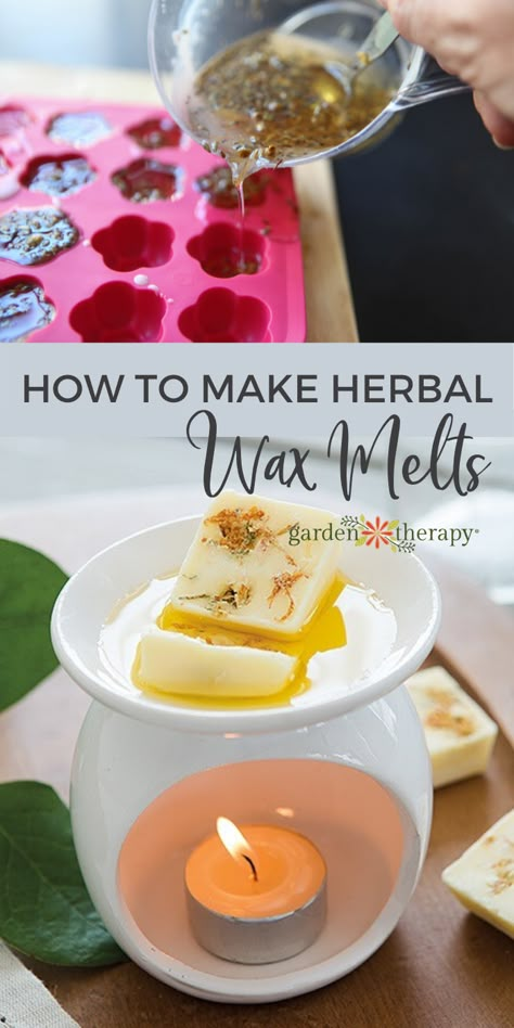 How to Make Wax Melts with Herbs and Natural Ingredients - Garden Therapy Wax Melts From Candles, Herbal Wax Melts, Melts Recipes, Wax Melts Recipes, Herbs Recipes, Natural Wax Melts, Diy Wax Melts, Diy Candles Homemade, Melt Recipe