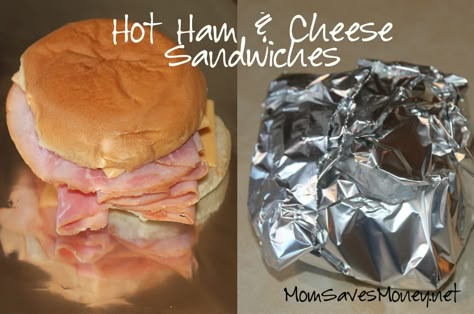 Hot Ham & Cheese Sandwiches Baked Ham And Cheese Sandwiches, Oven Baked Ham, Hot Ham Sandwiches, Ham Cheese Sandwiches, Ham And Cheese Sandwiches, Hot Ham And Cheese, Baked Sandwiches, Sandwiches Recipes, Sausage Dishes