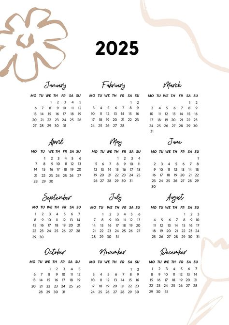 White And Beige Elegant Calendar 2025 Poster - Templates by Canva Bullet Journal Calendar 2023, Yearly Template, Asthetic Calender 2024, Cute Calander 2025, Cute 2025 Calendar, 2025 Calendar Cute, Calender 2024 January, Cute Calendar Template, Printable Calendar Design