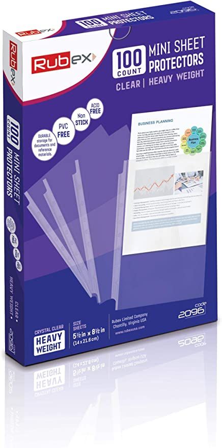 Amazon.com : 100 Mini Heavyweight Sheet Protectors, Top Loading, Reinforced 7-Hole 5.5 x 8.5 Inch Page Protectors for Mini Ring Binders, Acid-Free, Archival Safe for Documents and Photos, Box of 100 : Office Products Small Binder, Mini Ring, Index Dividers, Sheet Protector, Paper Binder, Mini Binder, Binder Dividers, Sheet Protectors, Page Protectors