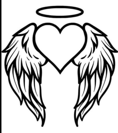 Angel Wings Coloring Pages, Heart With Angel Wings Drawing, Angel Wings Tattoo Outline, Simple Drawing Outlines, Free Svg Files For Cricut Angel Wings, Heart Wings Drawing, Simple Wings Drawing, Angel Art Drawing Simple, Heart With Wings Drawing