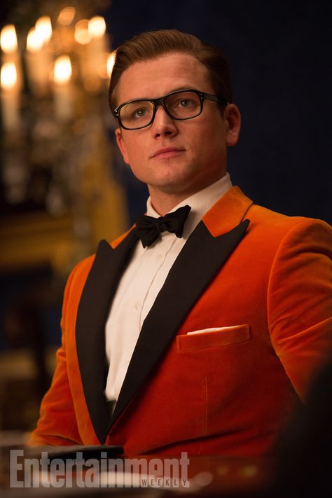 Giles Keyte/Fox #Kingsman2, #Kingsmanthegoldencircle Taron Egerton Orange Tuxedo, Eggsy Kingsman, Taron Edgerton, Captain America Jacket, Taron Egerton Kingsman, Eggsy Unwin, The Kingsman, Hulk Character, Manners Maketh Man