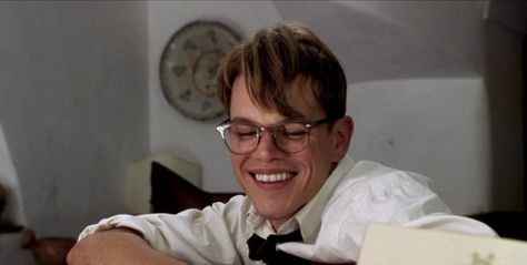 Matt Damon 90s, The Secret History Fancast, Tom Ripley, Hubby Material, The Talented Mr Ripley, 90s Glasses, Talented Mr Ripley, Mr Ripley, The Secret (book)