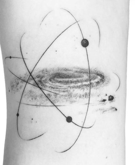 Moon And Universe Tattoo, Asteroid Tattoo, Neuro Tattoo, Galaxy Tattoo Design, Space Tattoo Designs, Geometric Universe Tattoo, Mystic Tattoo, Planets Tattoo, Physics Tattoos