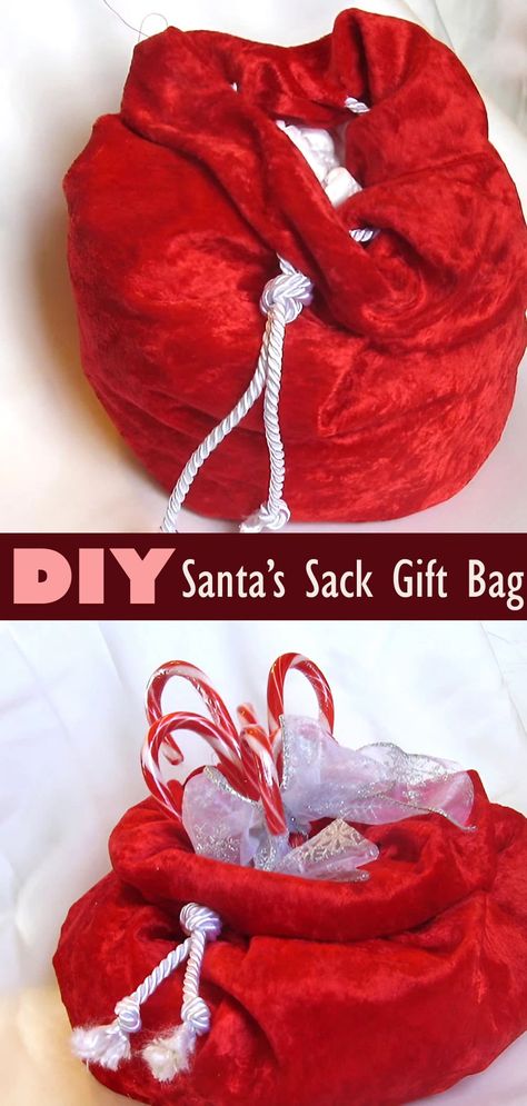 DIY Santa’s Sack Gift Bag Santa Sacks Diy, Santa Sack Pattern, Diy Santa Hat, Dollar Store Gifts, Origami Santa, Santa Claus Toys, Santa Pillow, November Crafts, Christmas Diy Ideas