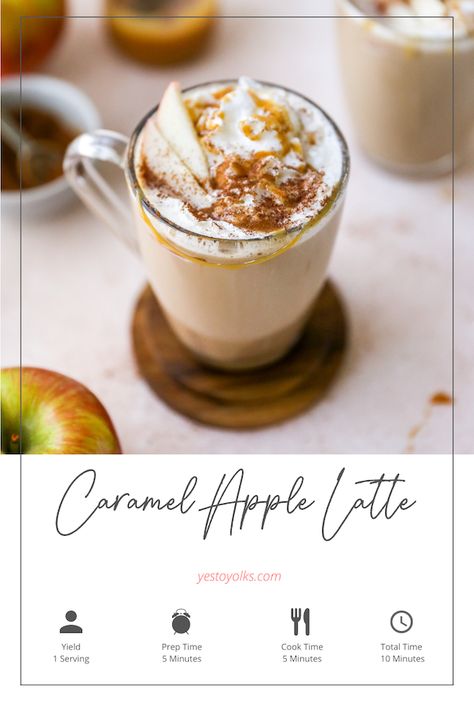 Fall Apple Coffee Drinks, Iced Caramel Apple Cream Latte, Caramel Apple Macchiato, Caramel Apple Coffee Syrup, Caramel Apple Chai Latte, Apple Latte Recipe, Caramel Apple Latte, Apple Cider Latte, Apple Pie Latte