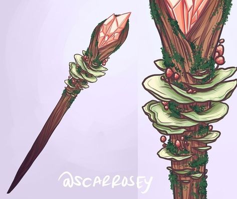 Love how the crystal is embedded in the staff. Quarterstaff Design, Druid Items, Druid Oc, Druid Staff, Dnd Costume, Fantasy Staff, Spore Druid, Emerald Clothing, Tiefling Druid