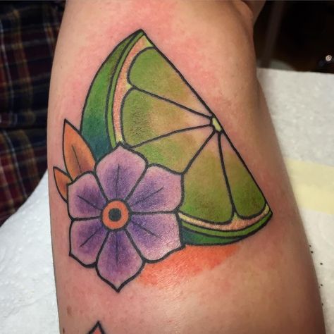 Lime Slice Tattoo, Florida Tattoo Ideas, K Tattoo Ideas, Lime Tattoo, Florida Tattoo, Tattoo American Traditional, Florida Tattoos, Lime Slice, K Tattoo