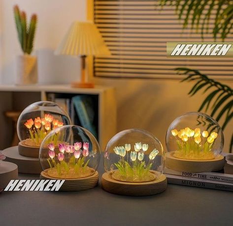 Diy Bedside Lamp, Romantic Handmade Gifts, Pink And Green Bedroom, Orange Plants, Tulip Lamp, Chinese Valentine's Day, Handmade Bouquets, Led Night Lamp, Flower Lamp