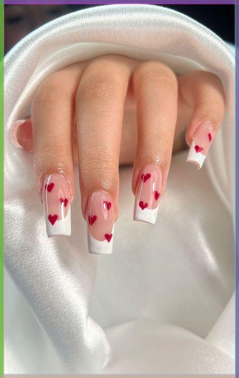 Letter Nails Designs, Valentine Themed Nails, Love Themed Nails, Red And Pink Nails Valentines Day, Couples Manicure, Valentin Nails Designs Love, Couple Nail Art, Cupid Nails, Love Letter Nails