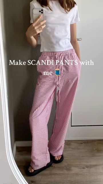 Nolem | handmade quilted bags & pouches on Instagram: "A mini tutorial on how I made these trendy scandi pants without a pattern! I’ve been seeing these pants all over my feed and Pinterest lately and I’m in love with the results! 😍 Should I make a shorter version next? 👀 #sewingtutorial #beginnersewing #sewingpattern #scandipattern #pyjamapants #lanepants #diysewing" Free Sewing Patterns Trousers, How To Make A Pants Pattern, How To Sew Trousers, Free Linen Pants Pattern, Sewing Without Patterns, Linen Pants Diy, How To Sew Linen Pants, Sewing Patterns Trendy, How To Sew A Pants