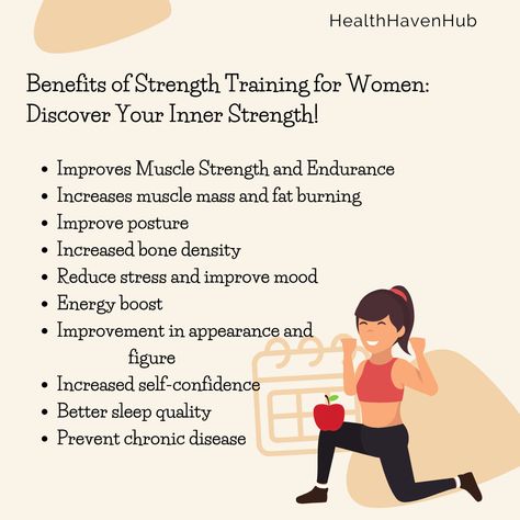 I know many of you are worried about strength training overly building muscle mass and leading to overall weight gain. But don't worry, it's just a myth! Strength training has enormous benefits for our health, well-being and appearance. As you can see, the benefits of strength training for women are enormous. It not only improves appearance and figure, but also has a positive impact on health, well-being and quality of life. Strength Training Benefits For Women, Benefits Of Strength Training For Women, Strength Training Benefits, Dim Benefits For Women, Starting To Workout, Facts And Myths, Weight Training Women, How To Start Exercising, Strength Training For Women