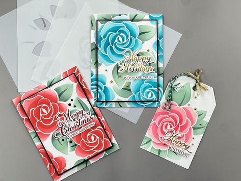 Gina K Designs Cards Tutorials, Gina K Designs Cards, Stencil Cards, Gina K Cards, Rose Stencil, Xmas Card Ideas, Gina K, Gina K Designs, Jennifer Mcguire