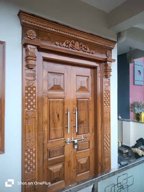 Main Door Indian Design, Stylish Doors Entrance, Front Door Design Wood Indian, Main Wooden Doors Entrance, Wooden Main Door Design Entrance Modern Double, Teak Door Design Modern, Main Door Design Entrance Double Doors, Main Door Designs Indian, Main Door Wooden Design